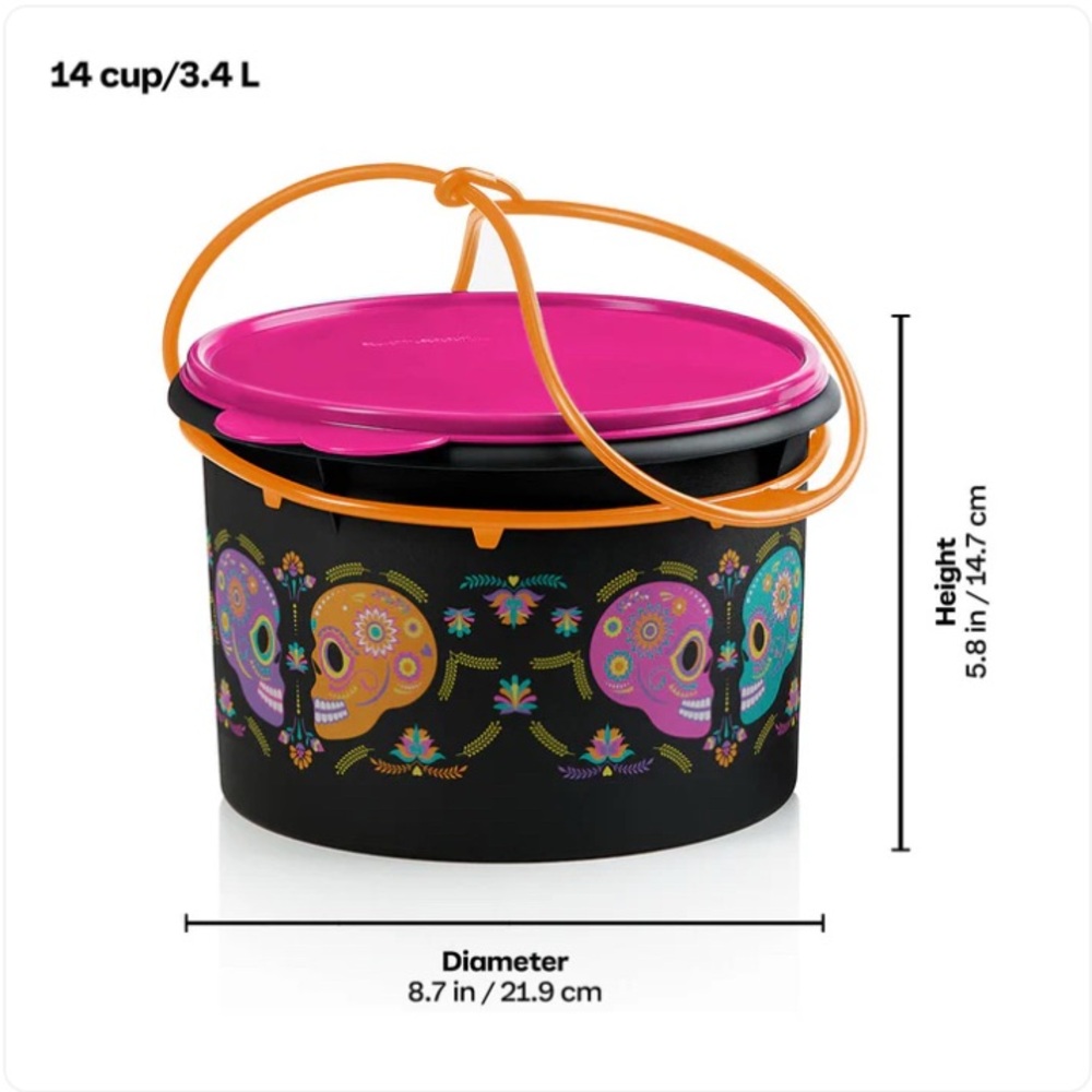 Tupperware Dia de los Muertos Canister with Carolier Handle - Picture 7 of 7
